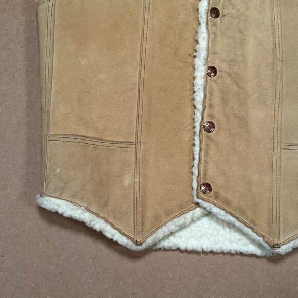 Vintage 70s Carroll USA Suede Leather Sherpa Vest Western Ranchwear Medium - Picture 6 of 8